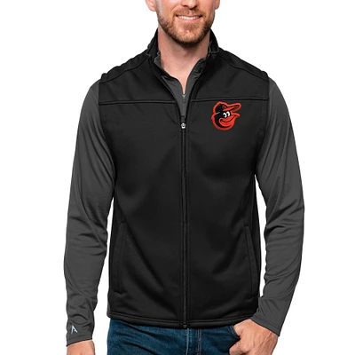 Men's Antigua Black Baltimore Orioles Links Full-Zip Golf Vest