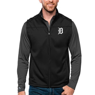 Men's Antigua Black Detroit Tigers Links Full-Zip Golf Vest