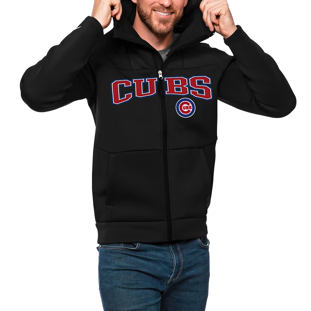 Men's Antigua Black Chicago Cubs Wordmark Protect Full-Zip Hoodie