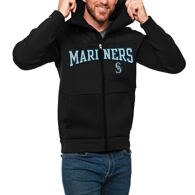 Men's Antigua Black Seattle Mariners Wordmark Protect Full-Zip Hoodie