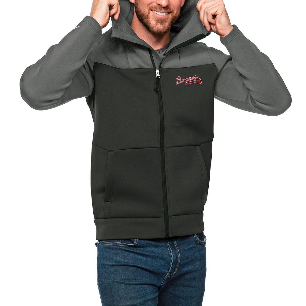 Men's Antigua Steel/Charcoal Atlanta Braves Protect Full-Zip Hoodie