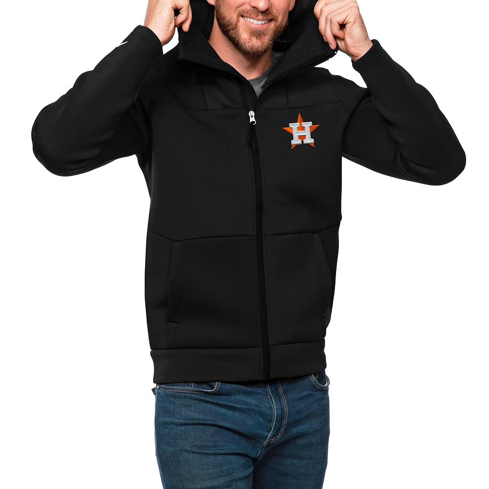 Men's Antigua Black Houston Astros Protect Full-Zip Hoodie