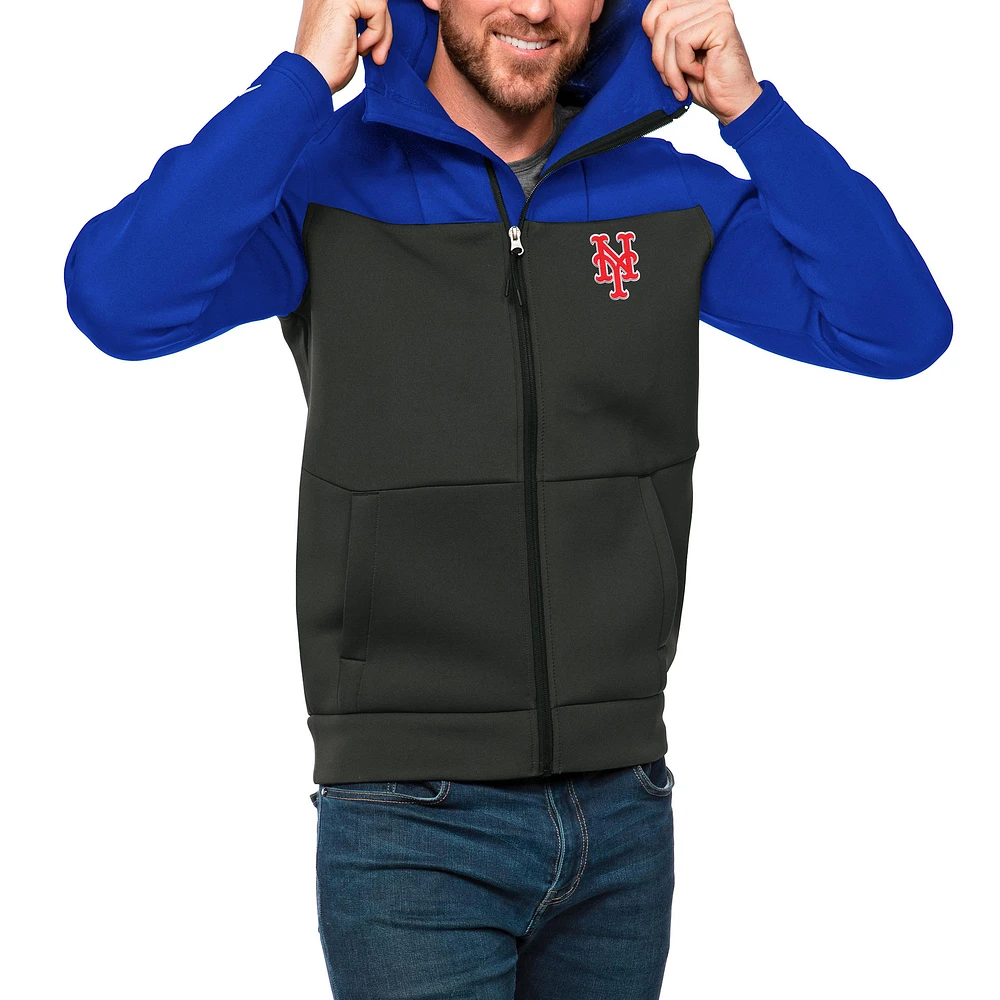 Men's Antigua Royal/Charcoal New York Mets Protect Full-Zip Hoodie