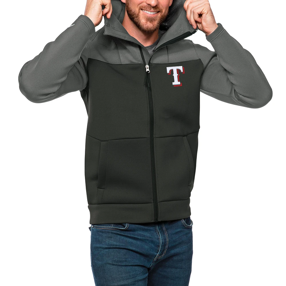 Men's Antigua Steel/Charcoal Texas Rangers Protect Full-Zip Hoodie