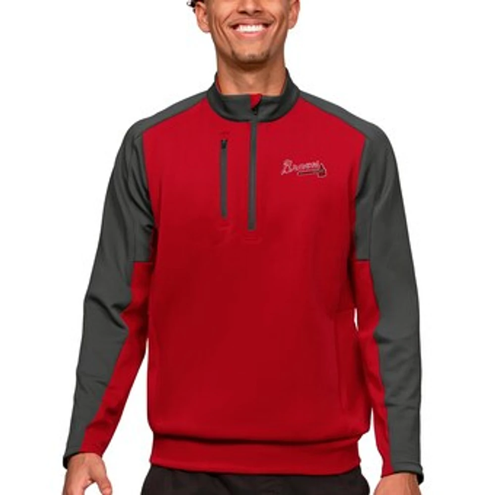 Men's Antigua Red Atlanta Braves Team Quarter-Zip Pullover Top
