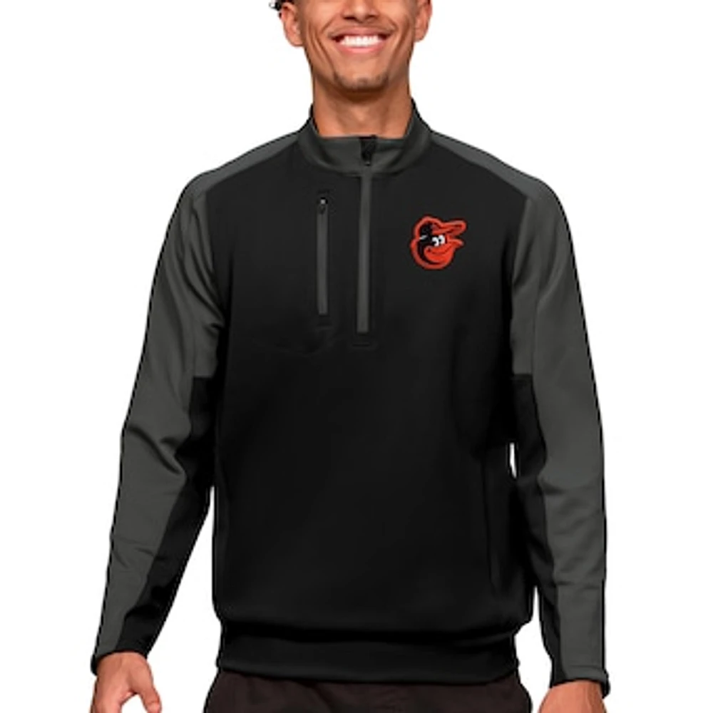 Men's Antigua Black Baltimore Orioles Team Quarter-Zip Pullover Top