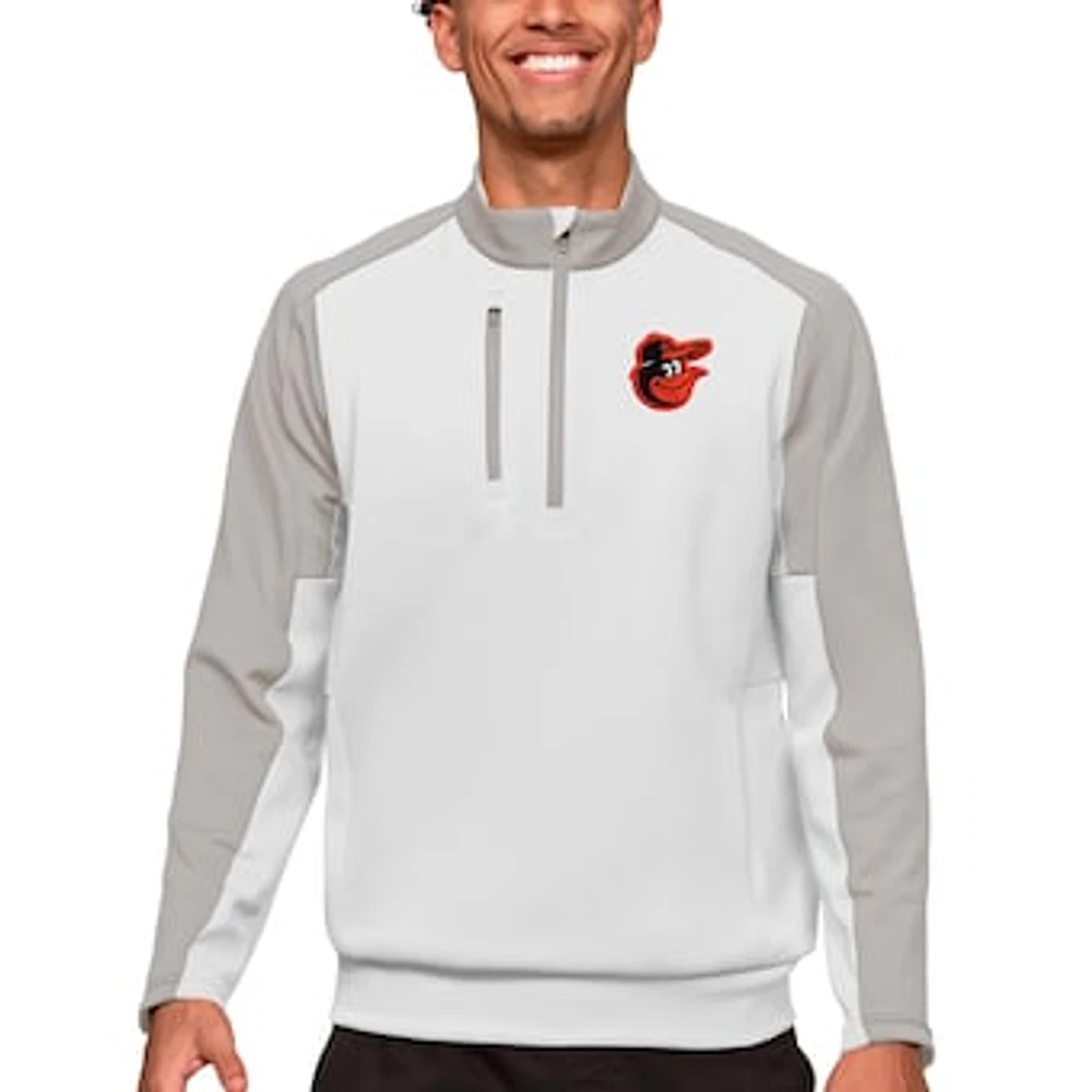 Men's Antigua White Baltimore Orioles Team Quarter-Zip Pullover Top
