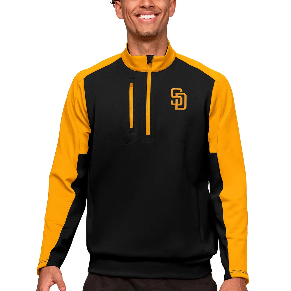 Men's Antigua Black San Diego Padres Team Quarter-Zip Pullover Top