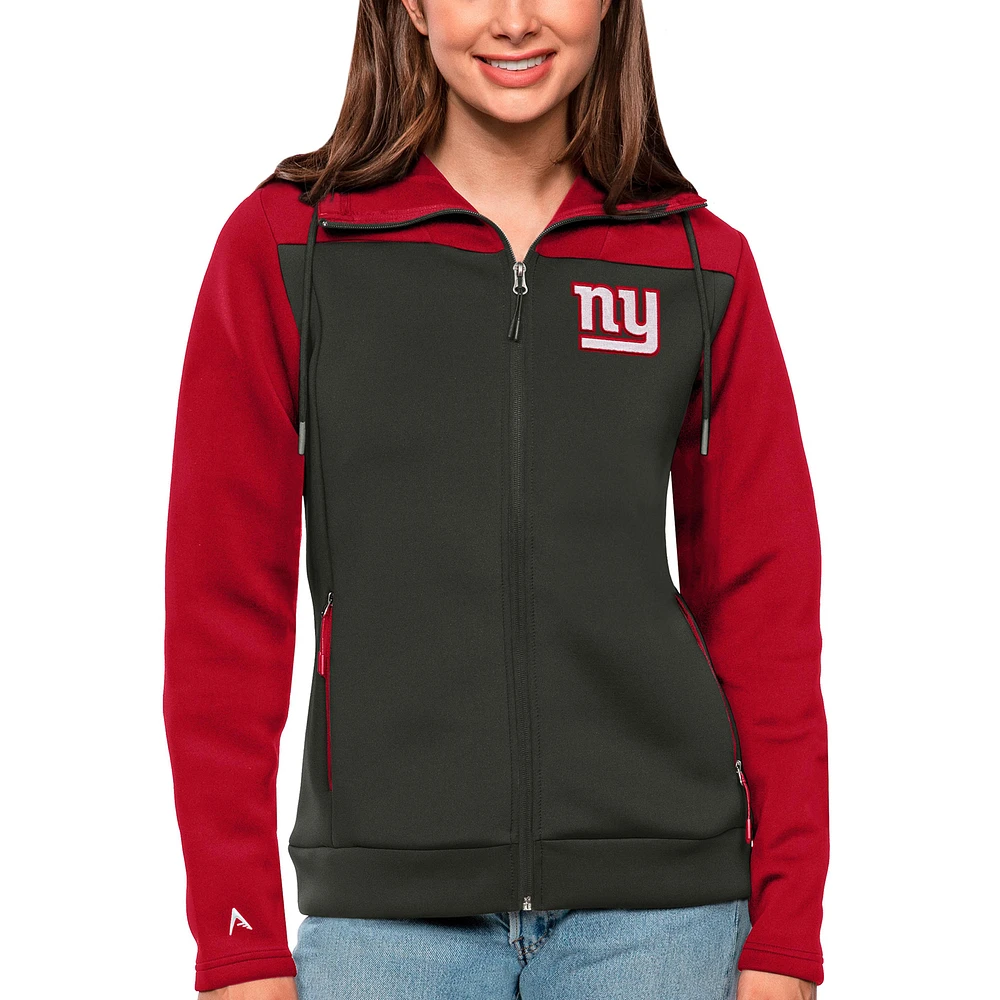 Women's Antigua Red/Charcoal New York Giants Protect Full-Zip Jacket