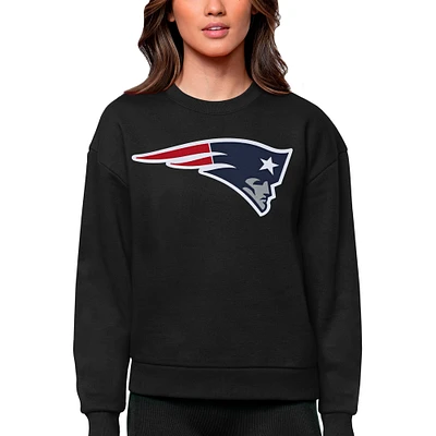 Women's Antigua Black New England Patriots Victory Logo Pullover Sweatshirt