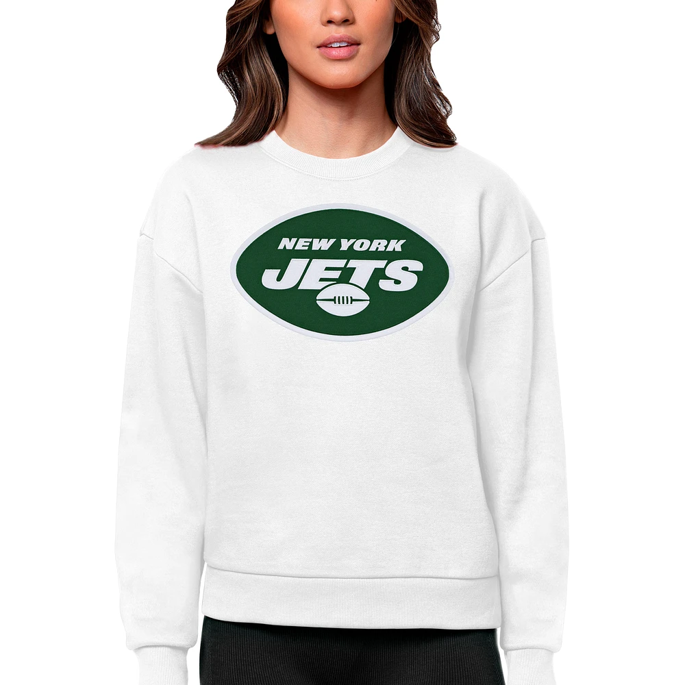 Women's Antigua White New York Jets Victory Logo Pullover Sweatshirt