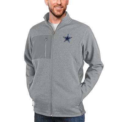 Men's Antigua Heathered Gray Dallas Cowboys Course Full-Zip Jacket