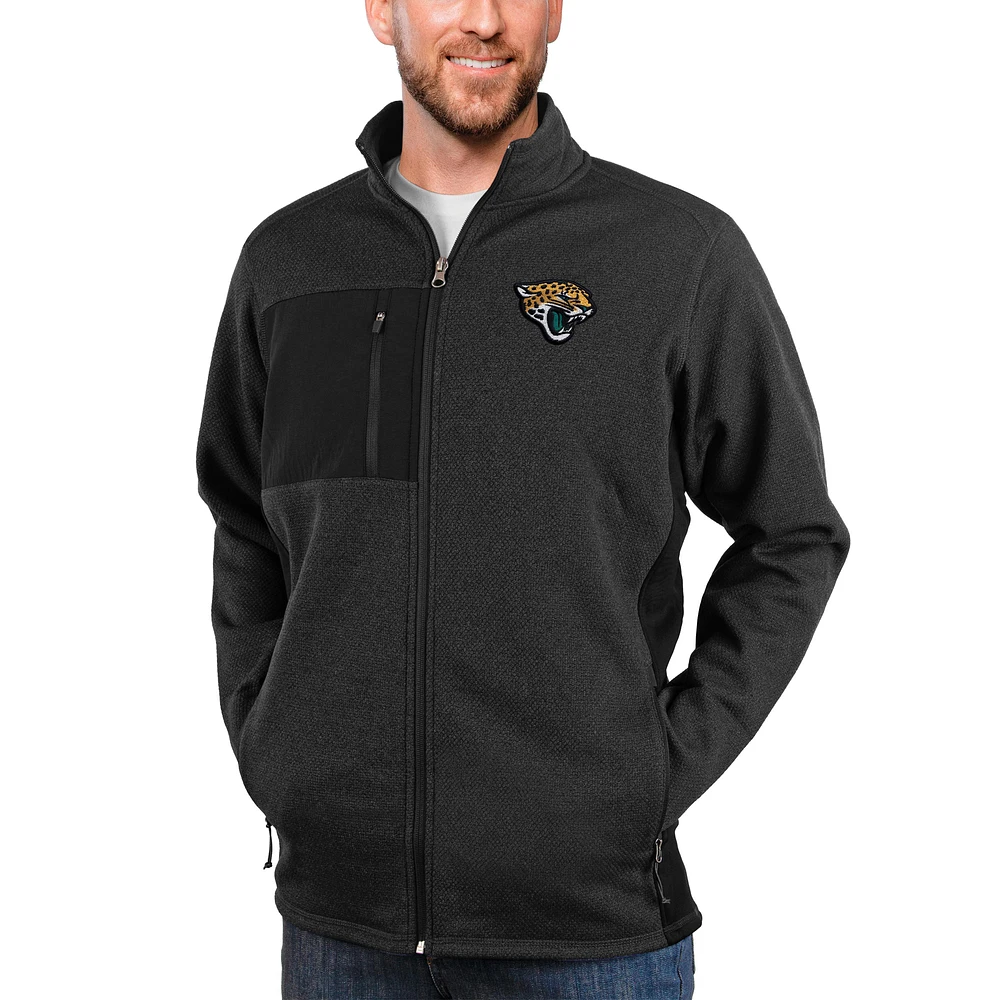 Men's Antigua Heathered Black Jacksonville Jaguars Course Full-Zip Jacket