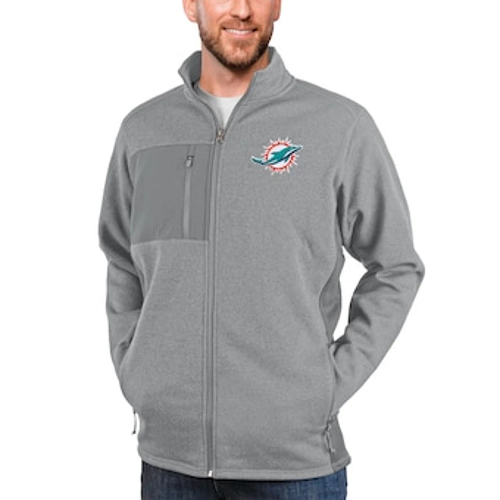 Men's Antigua Heathered Gray Miami Dolphins Course Full-Zip Jacket