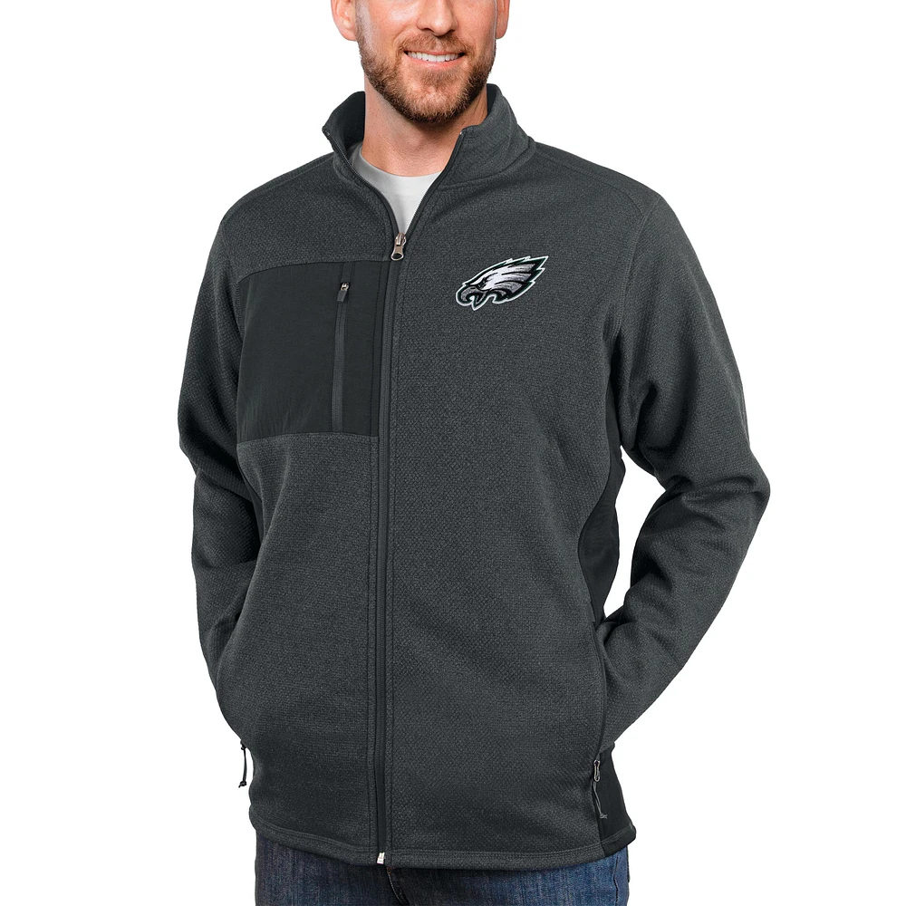 Men's Antigua Heathered Charcoal Philadelphia Eagles Course Full-Zip Jacket