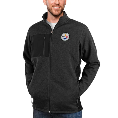 Men's Antigua Heathered Charcoal Pittsburgh Steelers Course Full-Zip Jacket