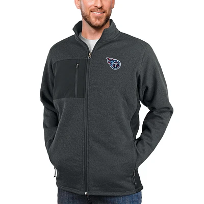 Men's Antigua Heathered Charcoal Tennessee Titans Course Full-Zip Jacket