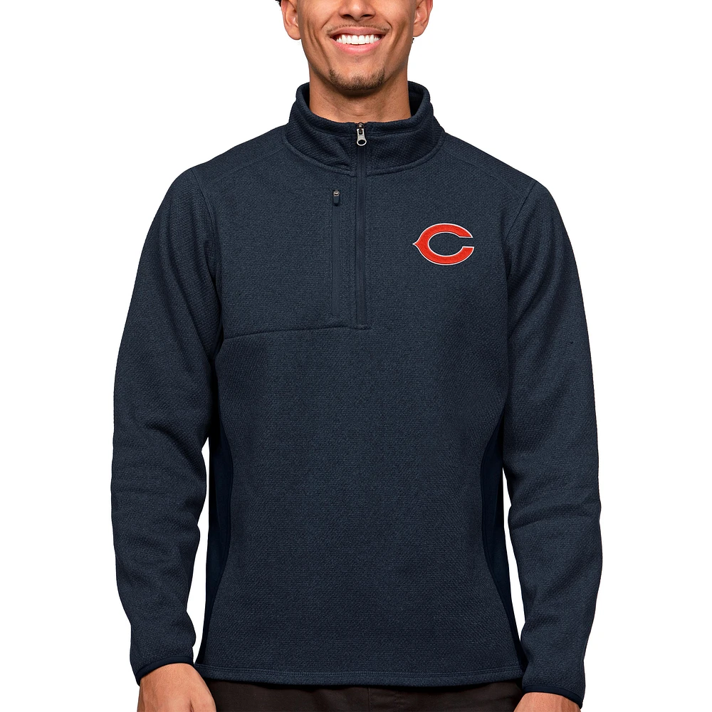 Men's Antigua Heathered Navy Chicago Bears Course Quarter-Zip Pullover Top