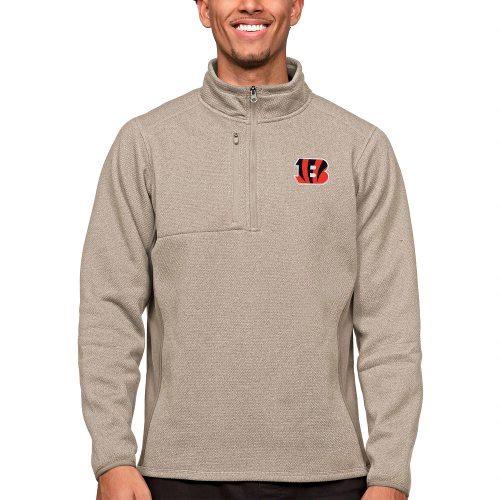 Men's Antigua Oatmeal Cincinnati Bengals Course Quarter-Zip Pullover Top