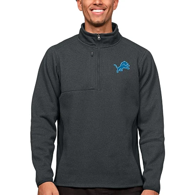 Men's Antigua Heathered Charcoal Detroit Lions Course Quarter-Zip Pullover Top