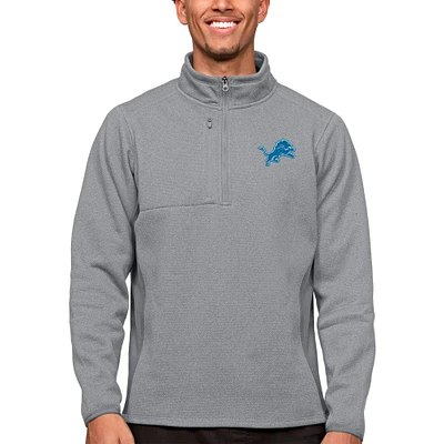 Men's Antigua Heathered Gray Detroit Lions Course Quarter-Zip Pullover Top