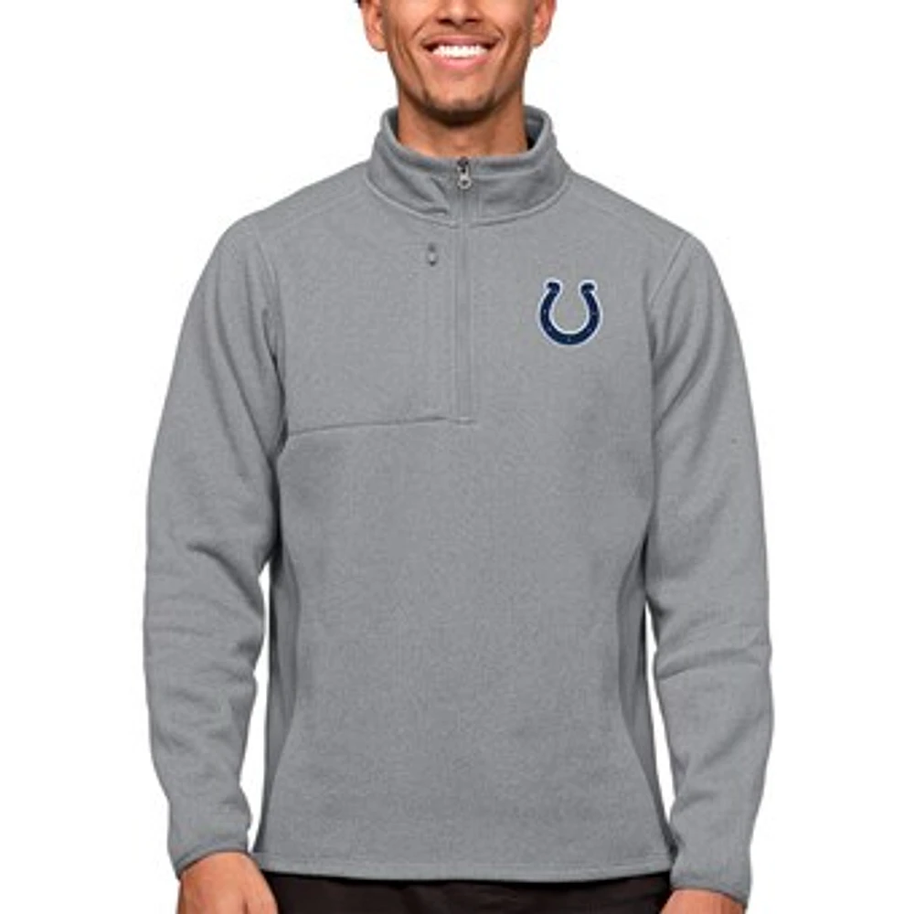 Men's Antigua Heathered Gray Indianapolis Colts Course Quarter-Zip Pullover Top