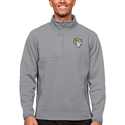 Men's Antigua Heathered Gray Los Angeles Rams Course Quarter-Zip Pullover Top