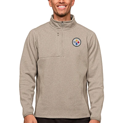 Men's Antigua Oatmeal Pittsburgh Steelers Course Quarter-Zip Pullover Top