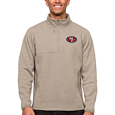Men's Antigua Oatmeal San Francisco 49ers Course Quarter-Zip Pullover Top