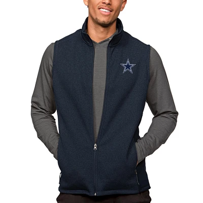Men's Antigua Heathered Navy Dallas Cowboys Course Full-Zip Vest