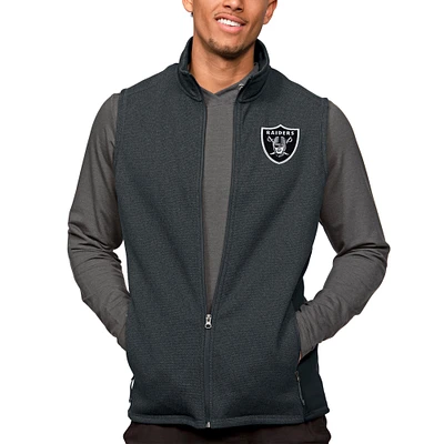 Men's Antigua Heathered Charcoal Las Vegas Raiders Course Full-Zip Vest