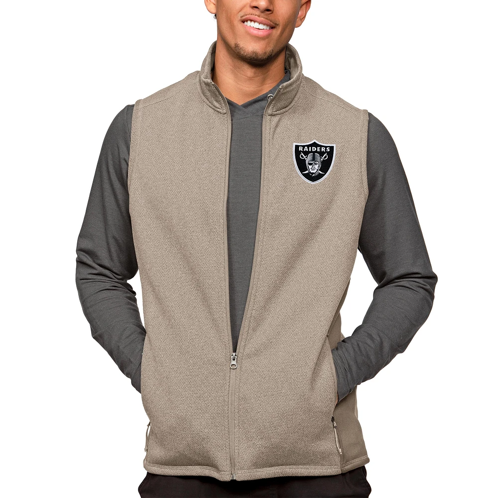Men's Antigua Oatmeal Las Vegas Raiders Course Full-Zip Vest