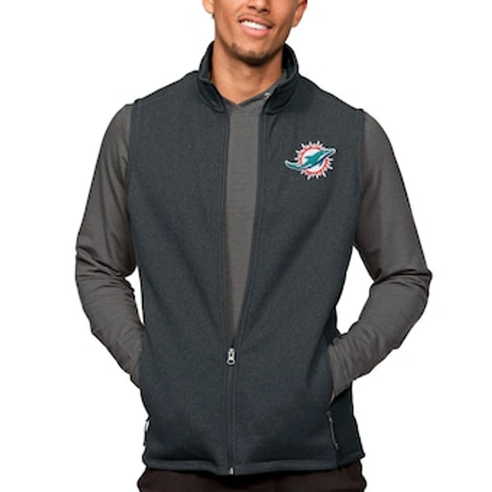 Men's Antigua Heathered Charcoal Miami Dolphins Course Full-Zip Vest