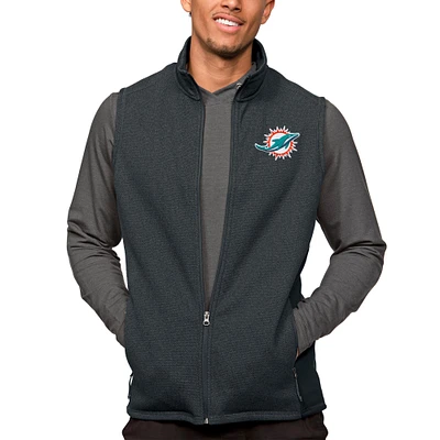 Men's Antigua Heathered Charcoal Miami Dolphins Course Full-Zip Vest