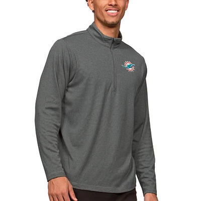Men's Antigua Heathered Charcoal Miami Dolphins Epic Quarter-Zip Pullover Top