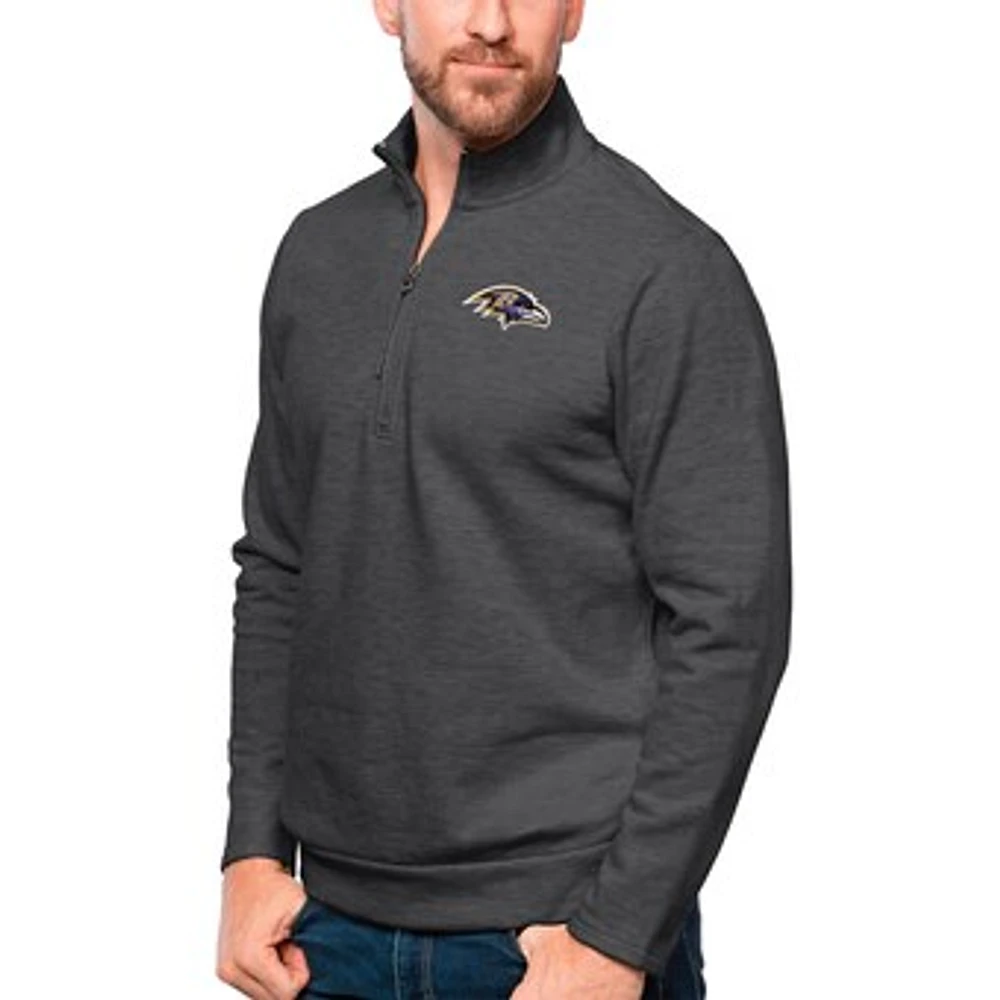 Men's Antigua Heathered Charcoal Baltimore Ravens Gambit Quarter-Zip Pullover Top