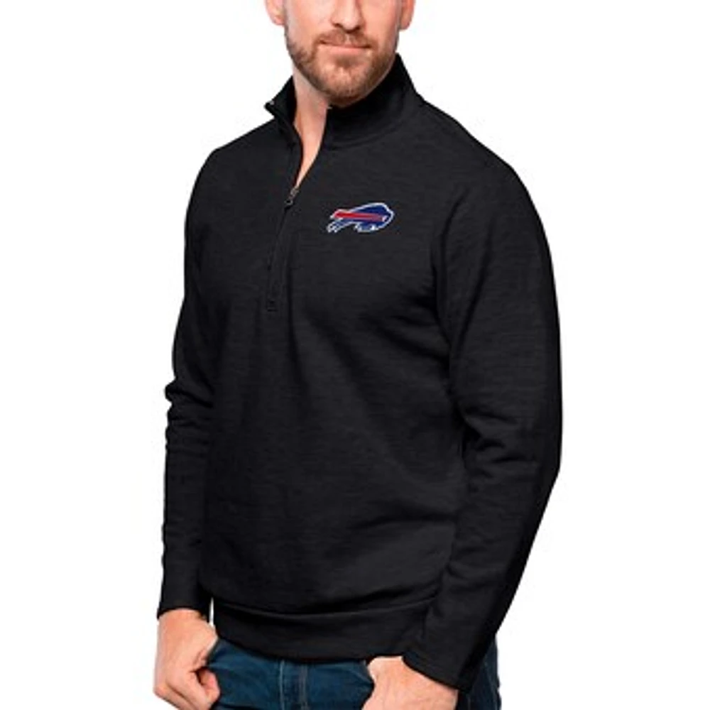 Men's Antigua Heathered Black Buffalo Bills Gambit Quarter-Zip Pullover Top