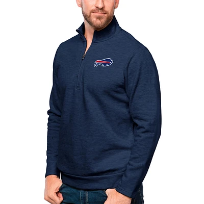 Men's Antigua Heathered Navy Buffalo Bills Gambit Quarter-Zip Pullover Top