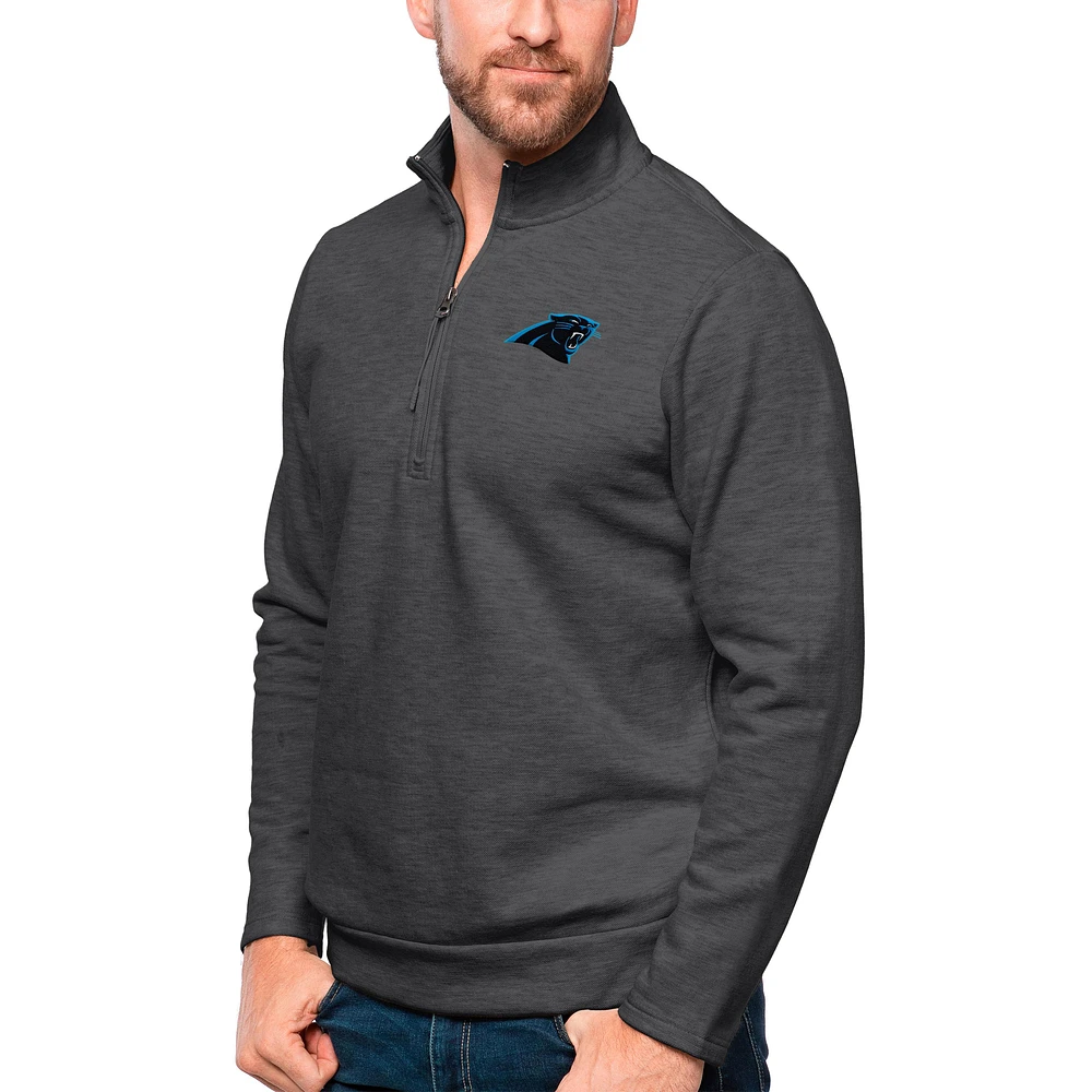 Men's Antigua Heathered Charcoal Carolina Panthers Gambit Quarter-Zip Pullover Top