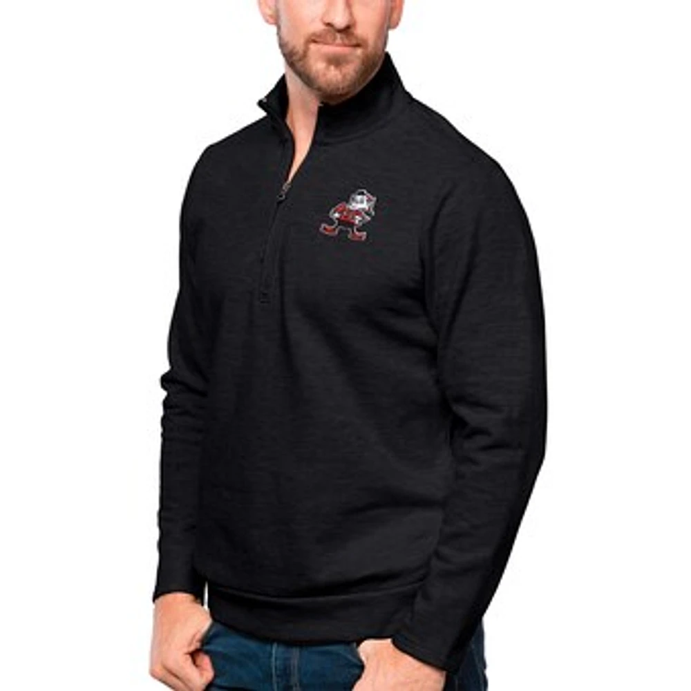 Men's Antigua Heathered Black Cleveland Browns Gambit Quarter-Zip Pullover Top