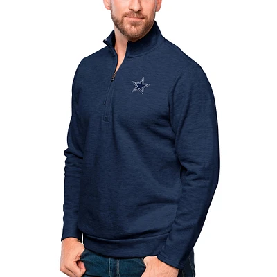 Men's Antigua Heathered Navy Dallas Cowboys Gambit Quarter-Zip Pullover Top