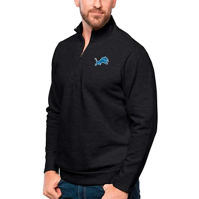 Men's Antigua Heathered Black Detroit Lions Gambit Quarter-Zip Pullover Top