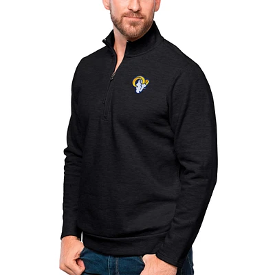 Men's Antigua Heathered Black Los Angeles Rams Gambit Quarter-Zip Pullover Top