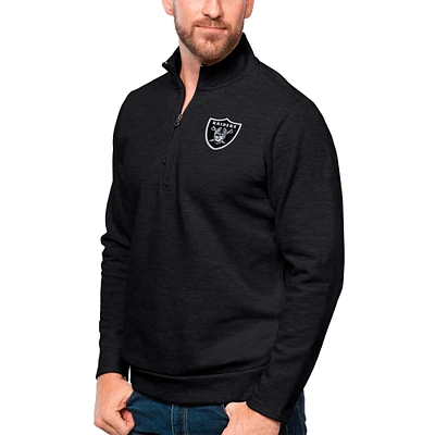 Men's Antigua Heathered Black Las Vegas Raiders Gambit Quarter-Zip Pullover Top