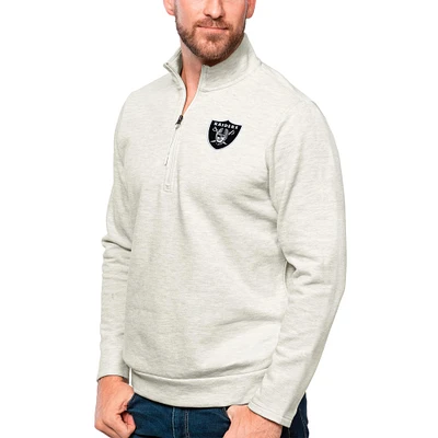 Men's Antigua Oatmeal Las Vegas Raiders Gambit Quarter-Zip Pullover Top
