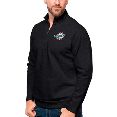 Men's Antigua Heathered Black Miami Dolphins Gambit Quarter-Zip Pullover Top