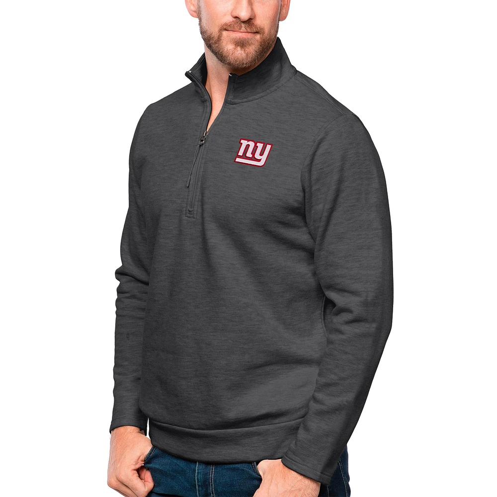 Men's Antigua Heathered Charcoal New York Giants Gambit Quarter-Zip Pullover Top