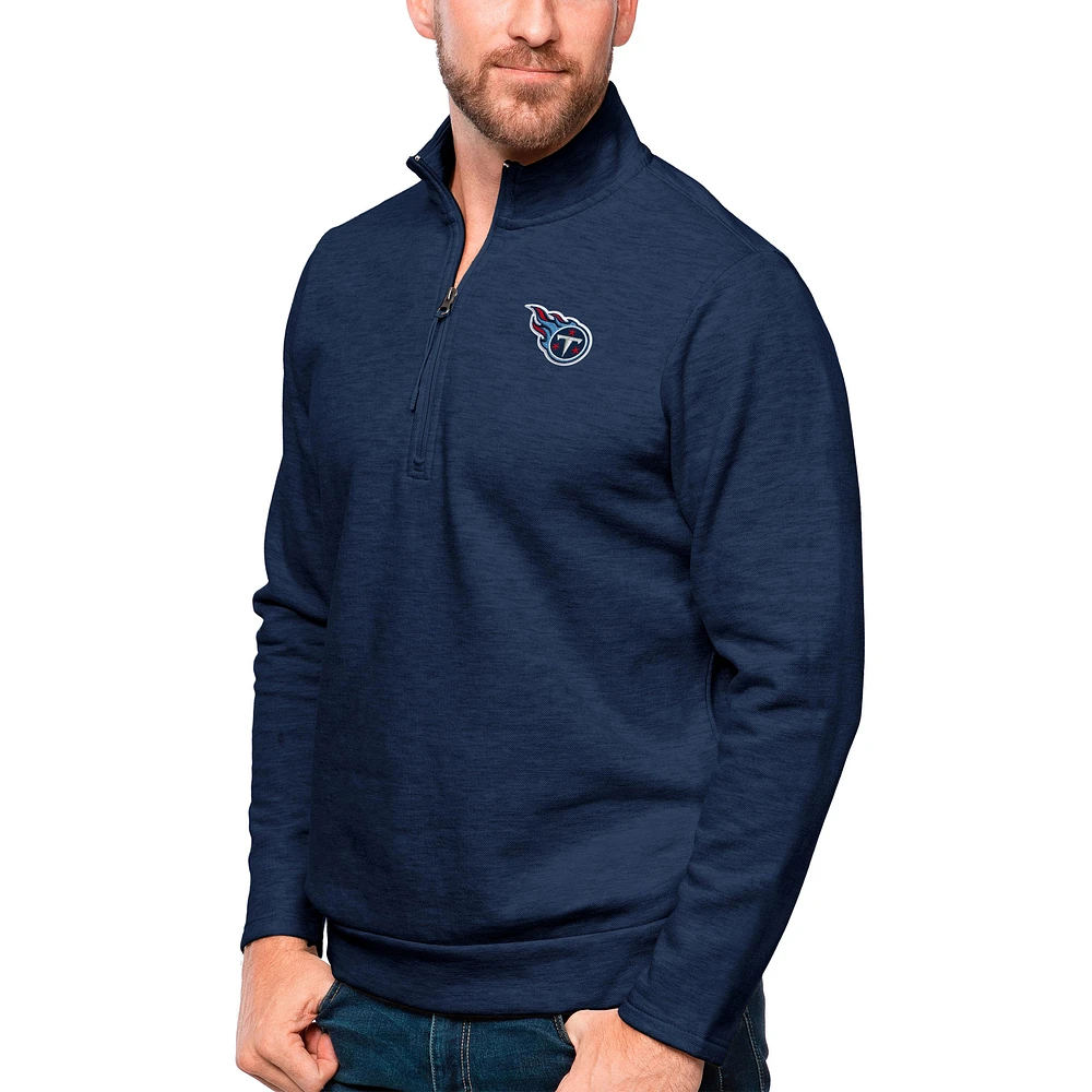 Men's Antigua Heathered Navy Tennessee Titans Gambit Quarter-Zip Pullover Top