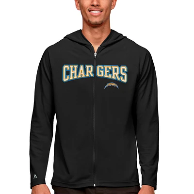 Men's Antigua Black Los Angeles Chargers Legacy Full-Zip Hoodie