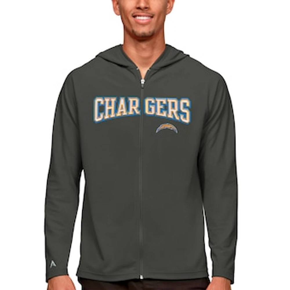 Men's Antigua Charcoal Los Angeles Chargers Legacy Full-Zip Hoodie